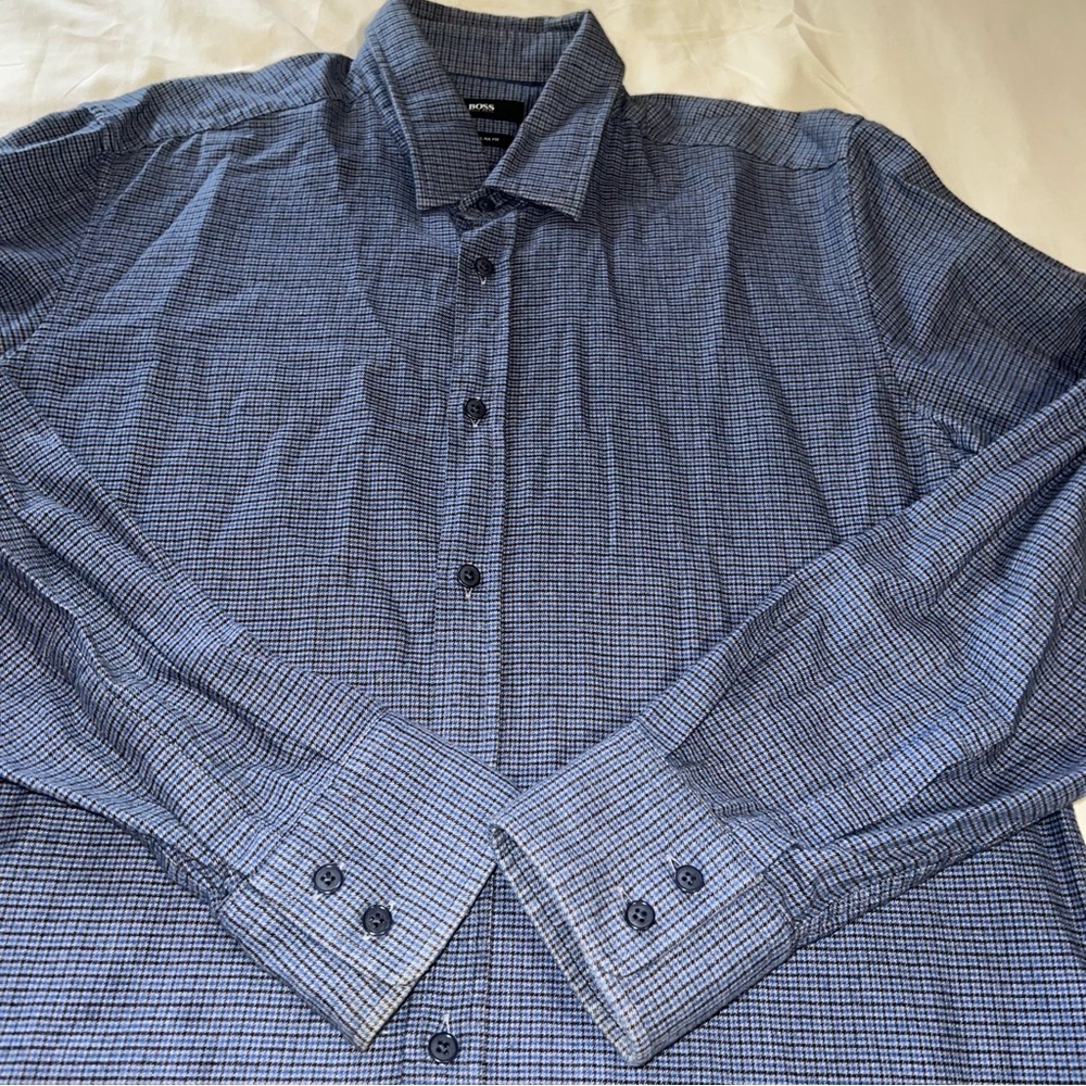 Boss Navy Patterned Casual Button Down Shirt Size… - image 3